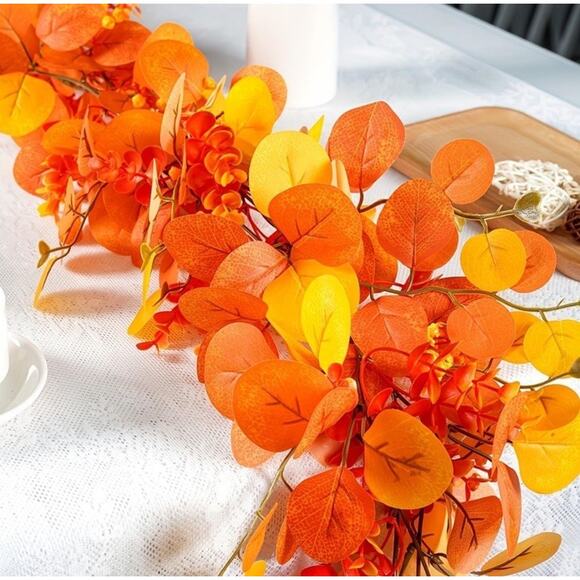 2Pk 6ft Artificial Fall Garland Maple Leaves Autumn Home Mantel Table Decoration - Picture 6 of 13